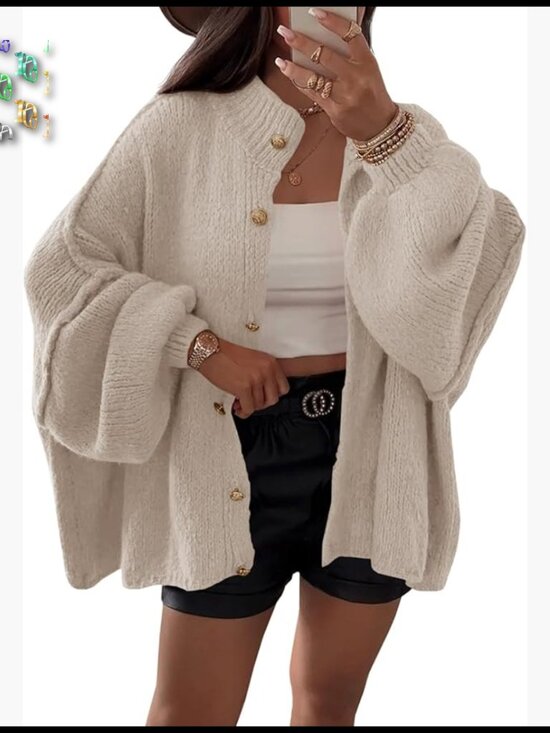 Sweaters - Oversized Cardigan Chunky Knit Long Lantern Sleeve Button Down Loose Fall